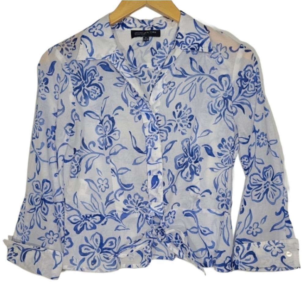 Jones New York Blue and White Flora Button Shirt